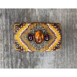 Free Spirit by Heidi Kummli Southwestern Beaded Amber Garnet Cuff Bracelet